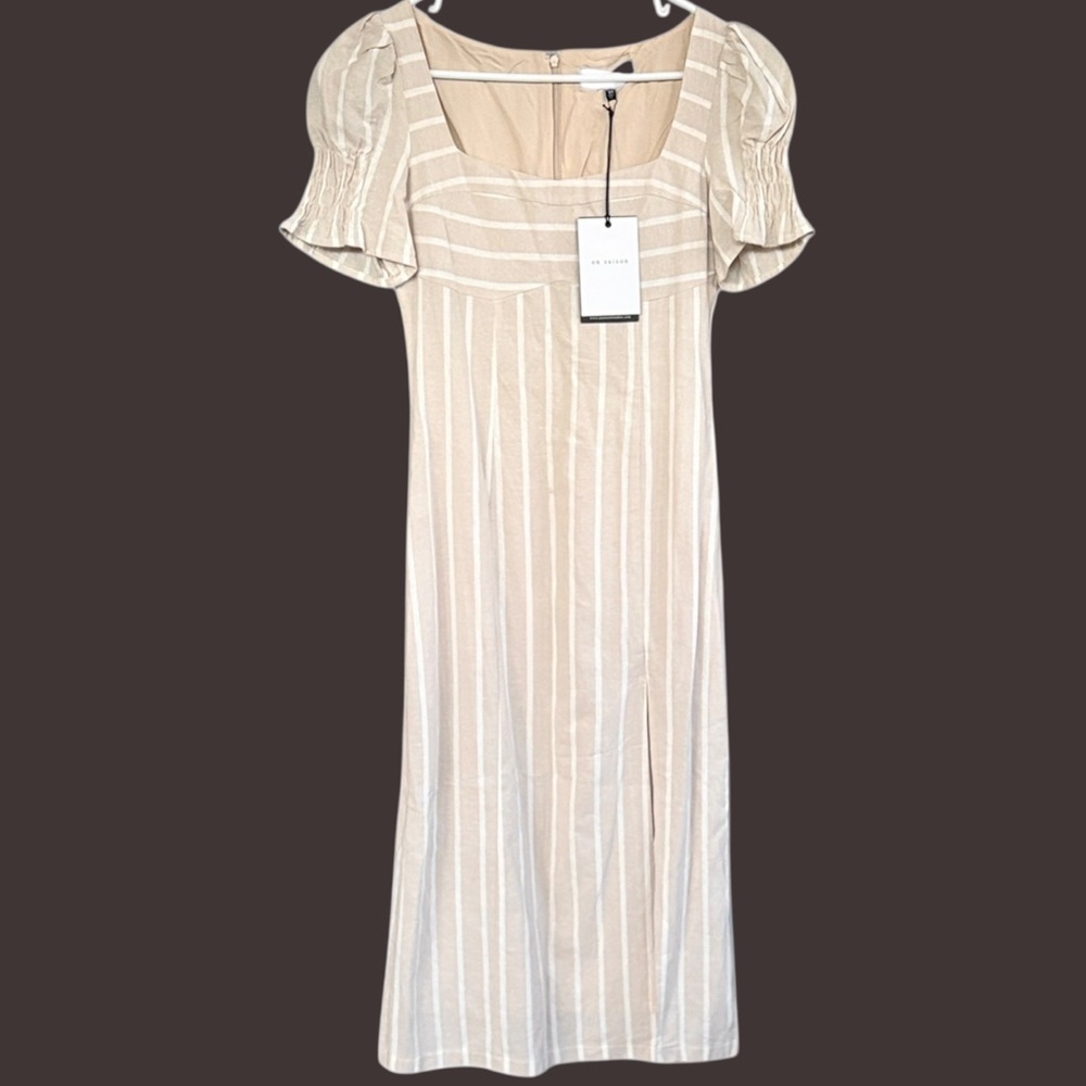 NWT Anthropologie En Saison Cecilia Puff Sleeve Linen Blend Mido Dress Size XS